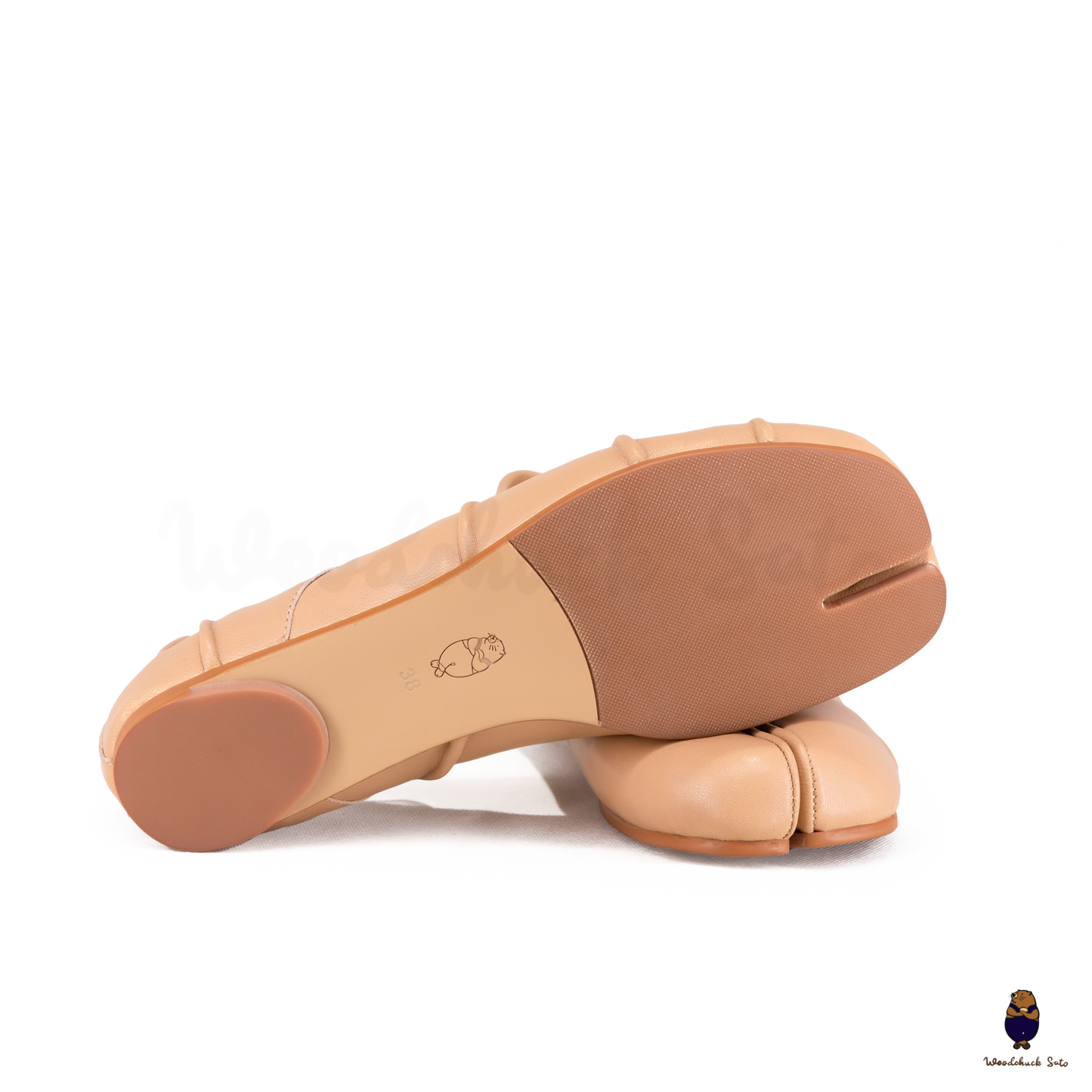 Black Leather Split-Toe Tabi Fold Ballerina Ballet Flats