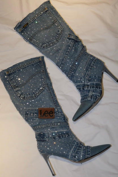 RHINESTONE DENIM BOOTS