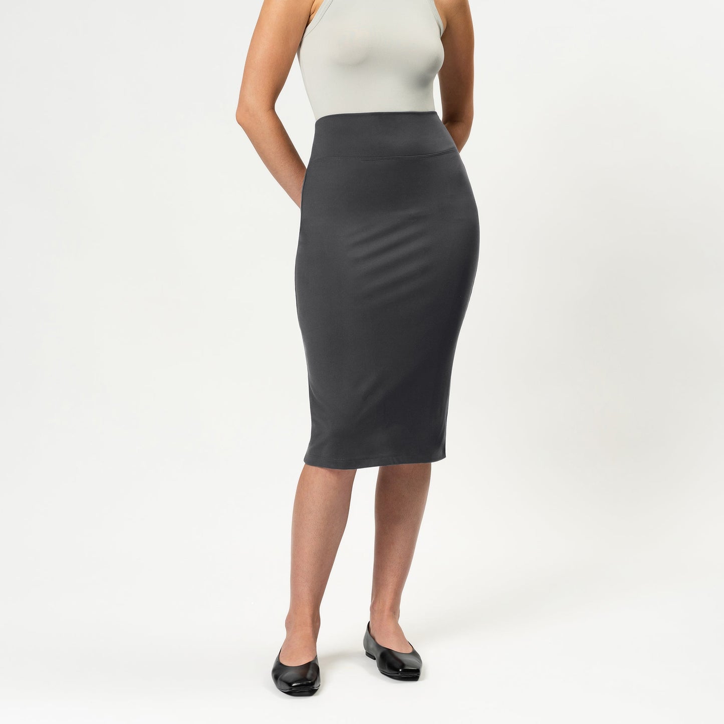 Ninepine AB Asana Midi Skirt Recycled Double-Knit High-Waist Dark Grey