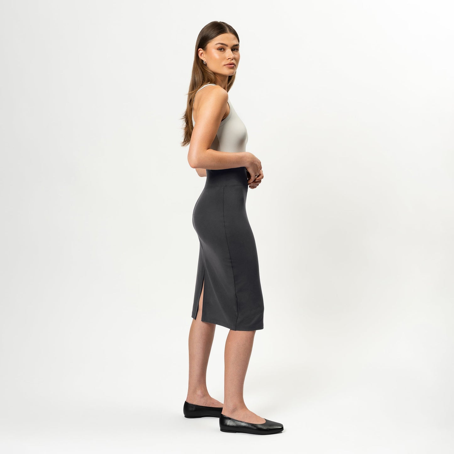 Ninepine AB Asana Midi Skirt Recycled Double-Knit High-Waist Dark Grey