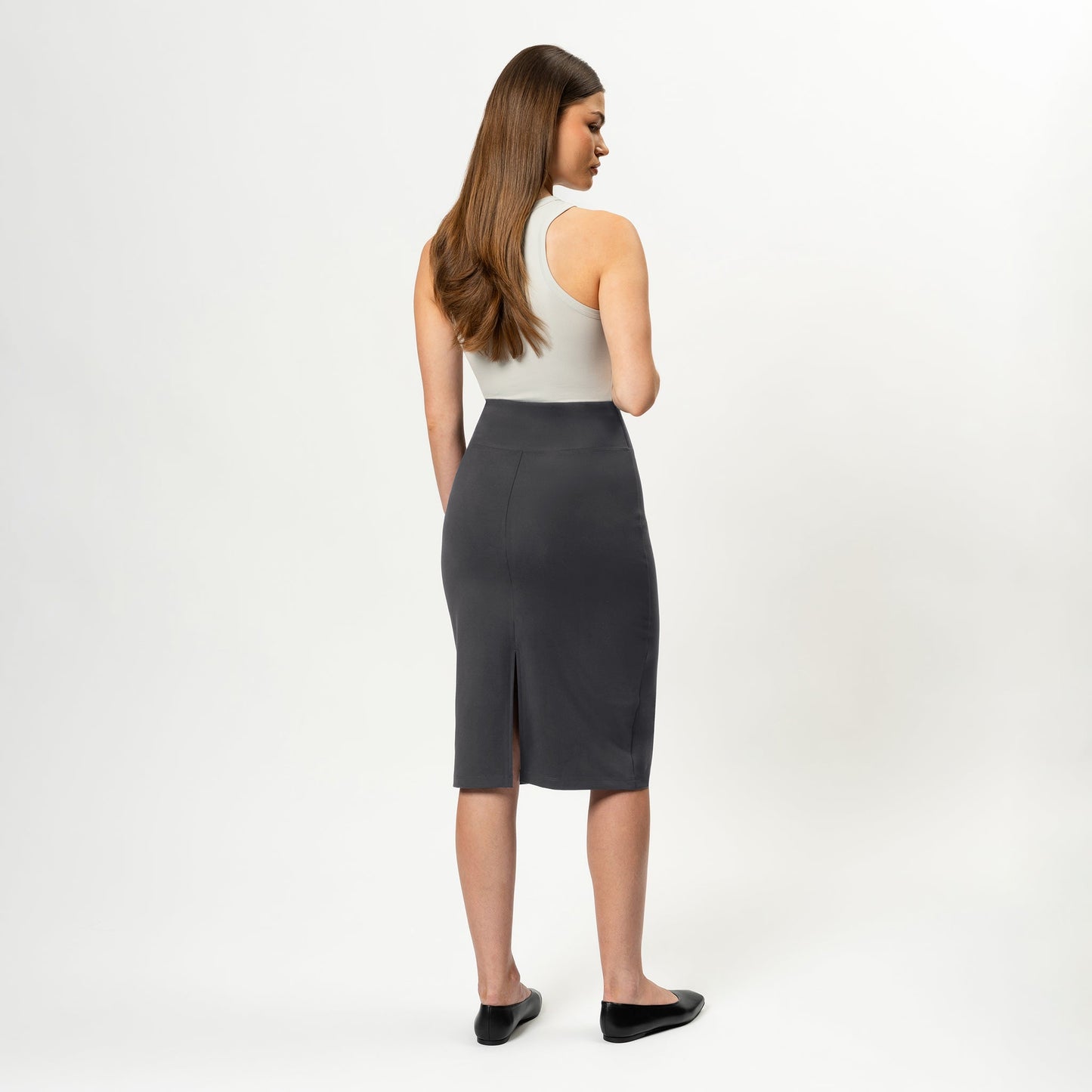 Ninepine AB Asana Midi Skirt Recycled Double-Knit High-Waist Dark Grey
