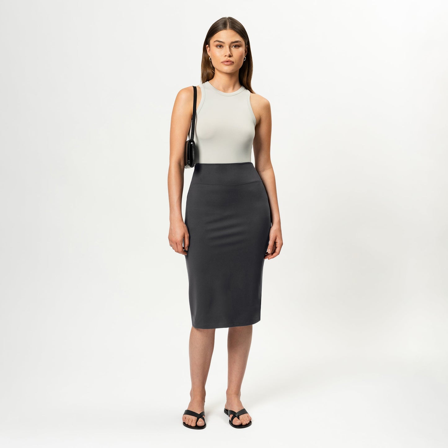 Ninepine AB Asana Midi Skirt Recycled Double-Knit High-Waist Dark Grey