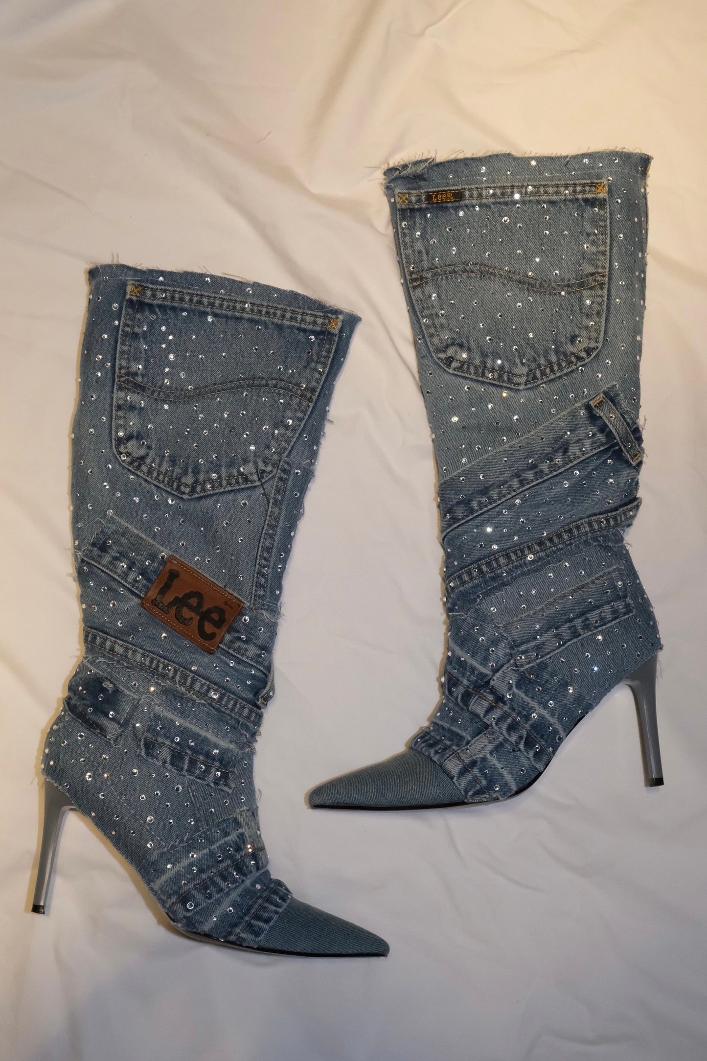 RHINESTONE DENIM BOOTS
