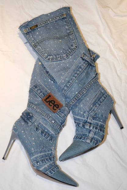 RHINESTONE DENIM BOOTS