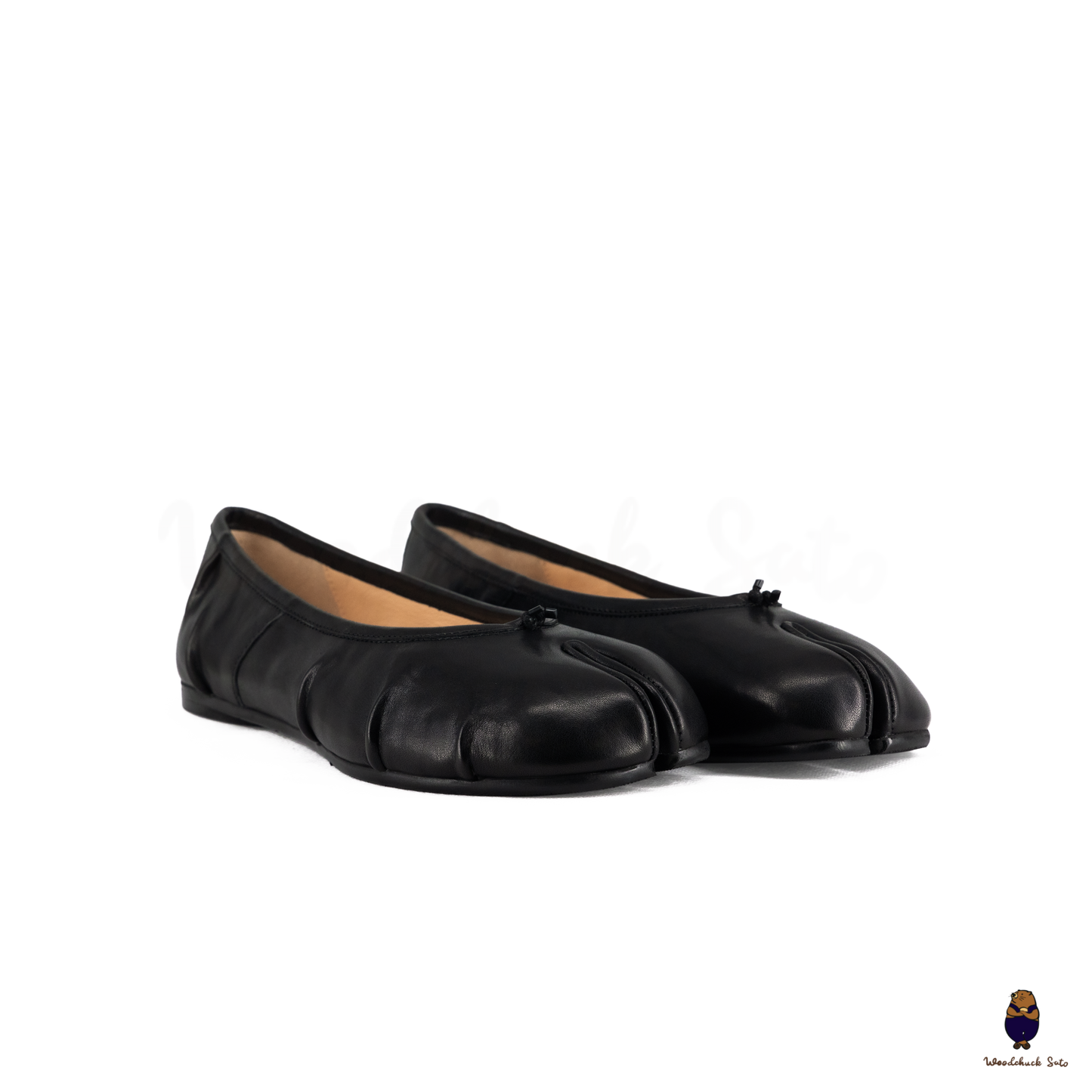 Classic Black Leather Split-Toe Tabi Fold Ballet Ballerina Flats