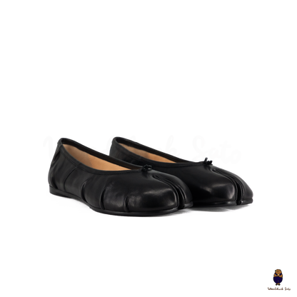 Classic Black Leather Split-Toe Tabi Fold Ballet Ballerina Flats