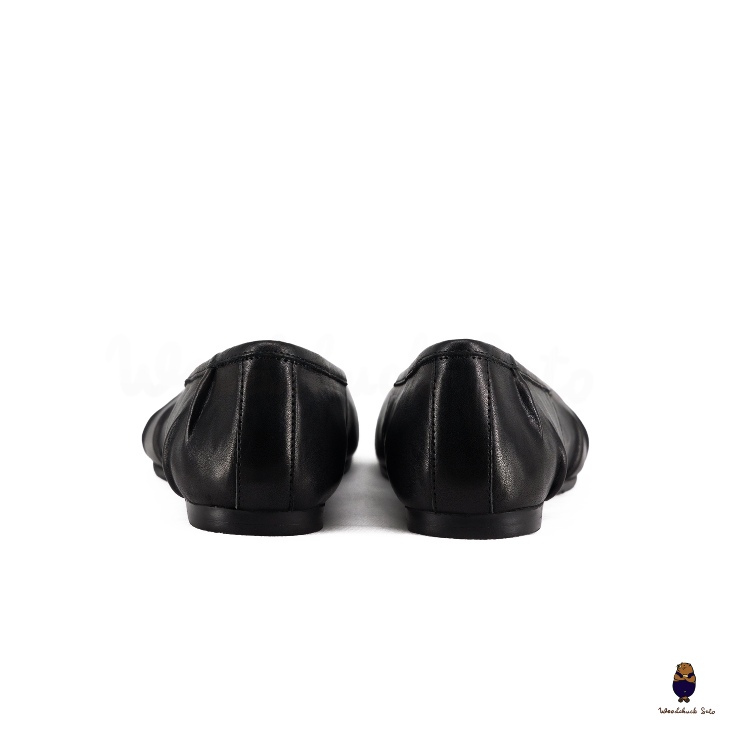 Black Leather Split-Toe Tabi Fold Ballerina Flats