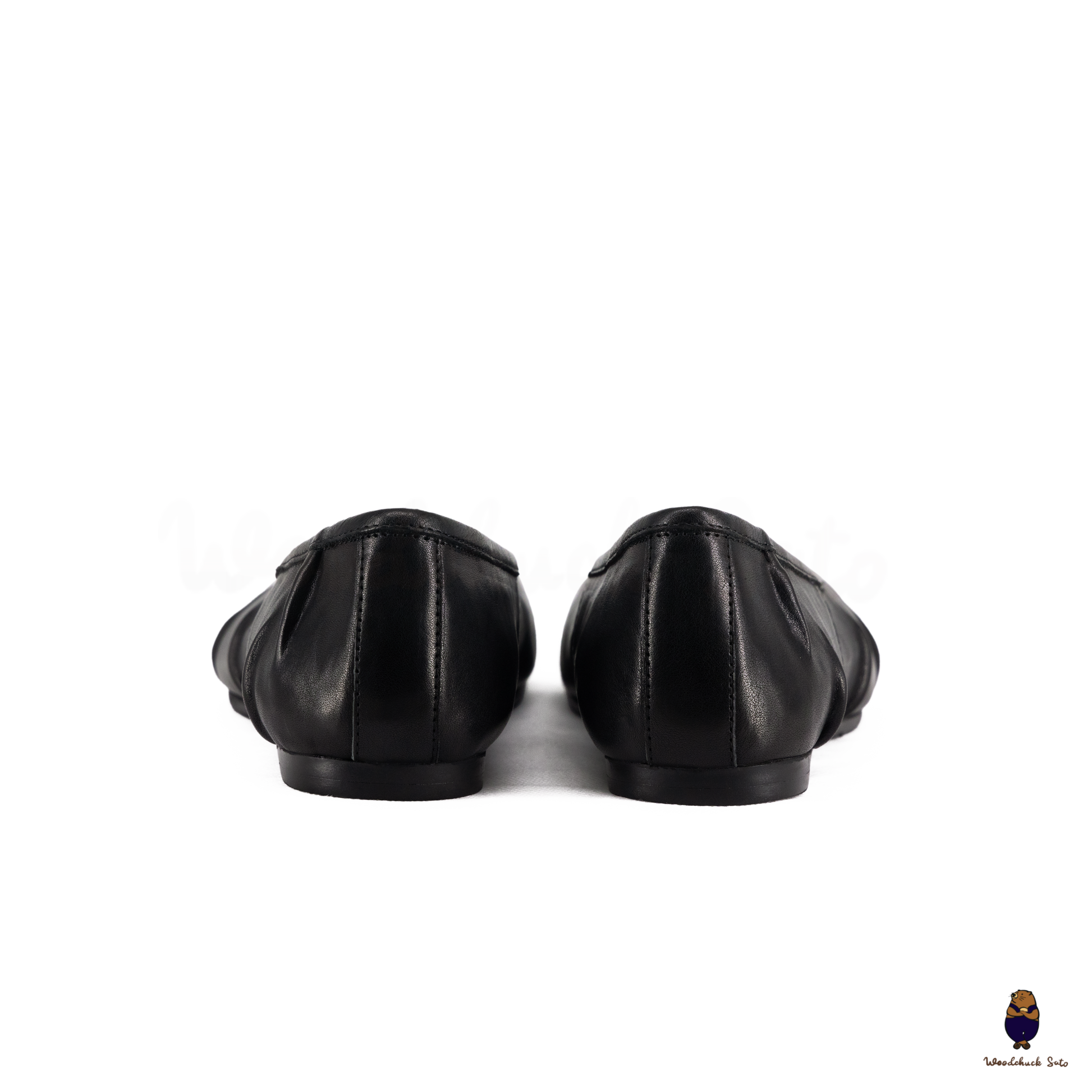 Black Leather Split-Toe Tabi Fold Ballerina Flats