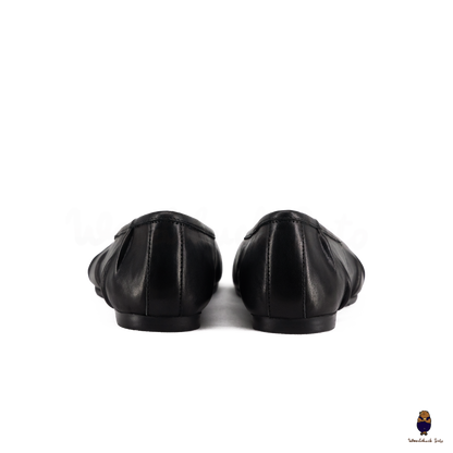 Black Leather Split-Toe Tabi Fold Ballerina Flats