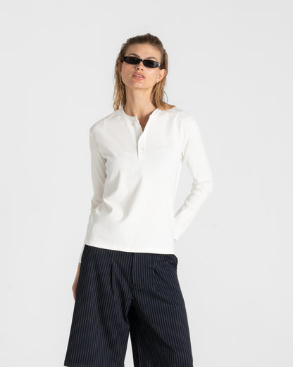 Henley Long Sleeve White Dame
