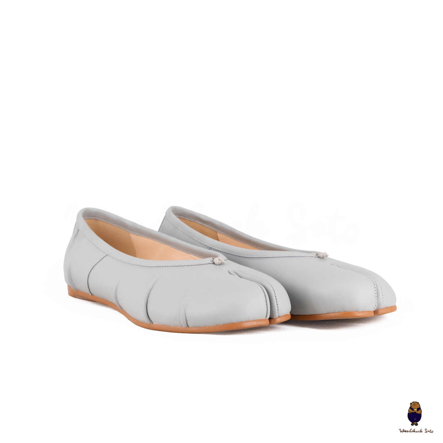 Black Leather Split-Toe Tabi Fold Ballerina Ballet Flats