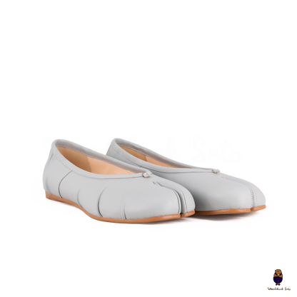 Black Leather Split-Toe Tabi Fold Ballerina Ballet Flats