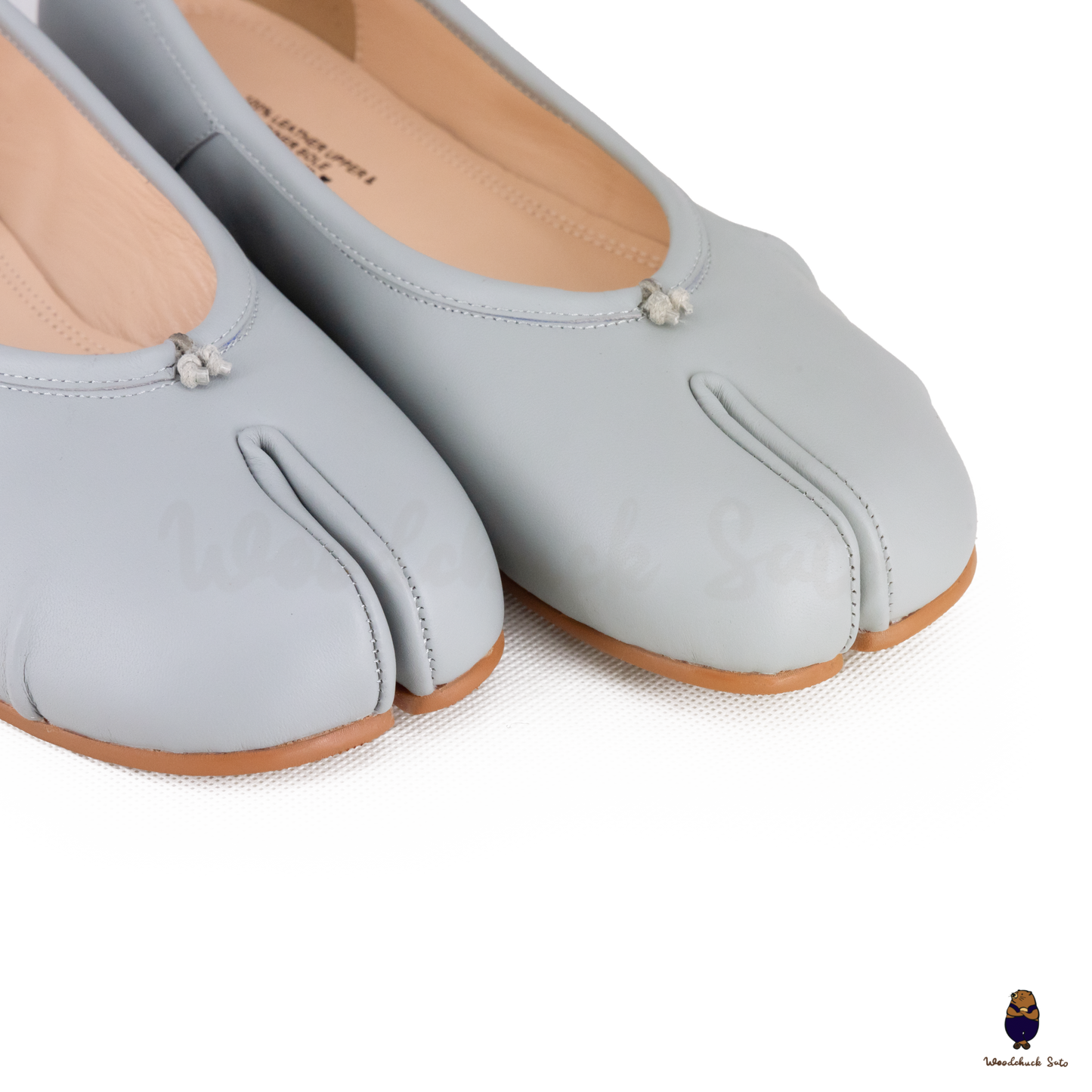 Black Leather Split-Toe Tabi Fold Ballerina Ballet Flats