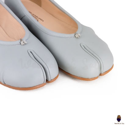 Black Leather Split-Toe Tabi Fold Ballerina Ballet Flats