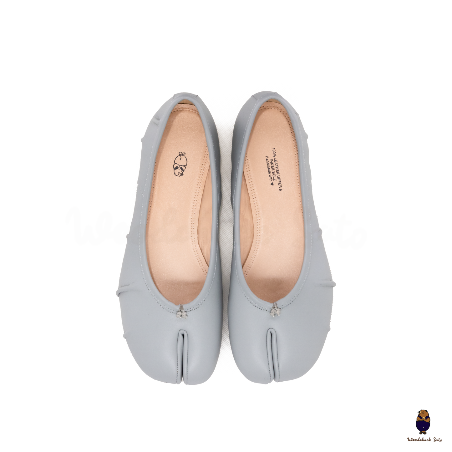 Black Leather Split-Toe Tabi Fold Ballerina Ballet Flats