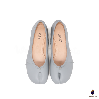 Black Leather Split-Toe Tabi Fold Ballerina Ballet Flats