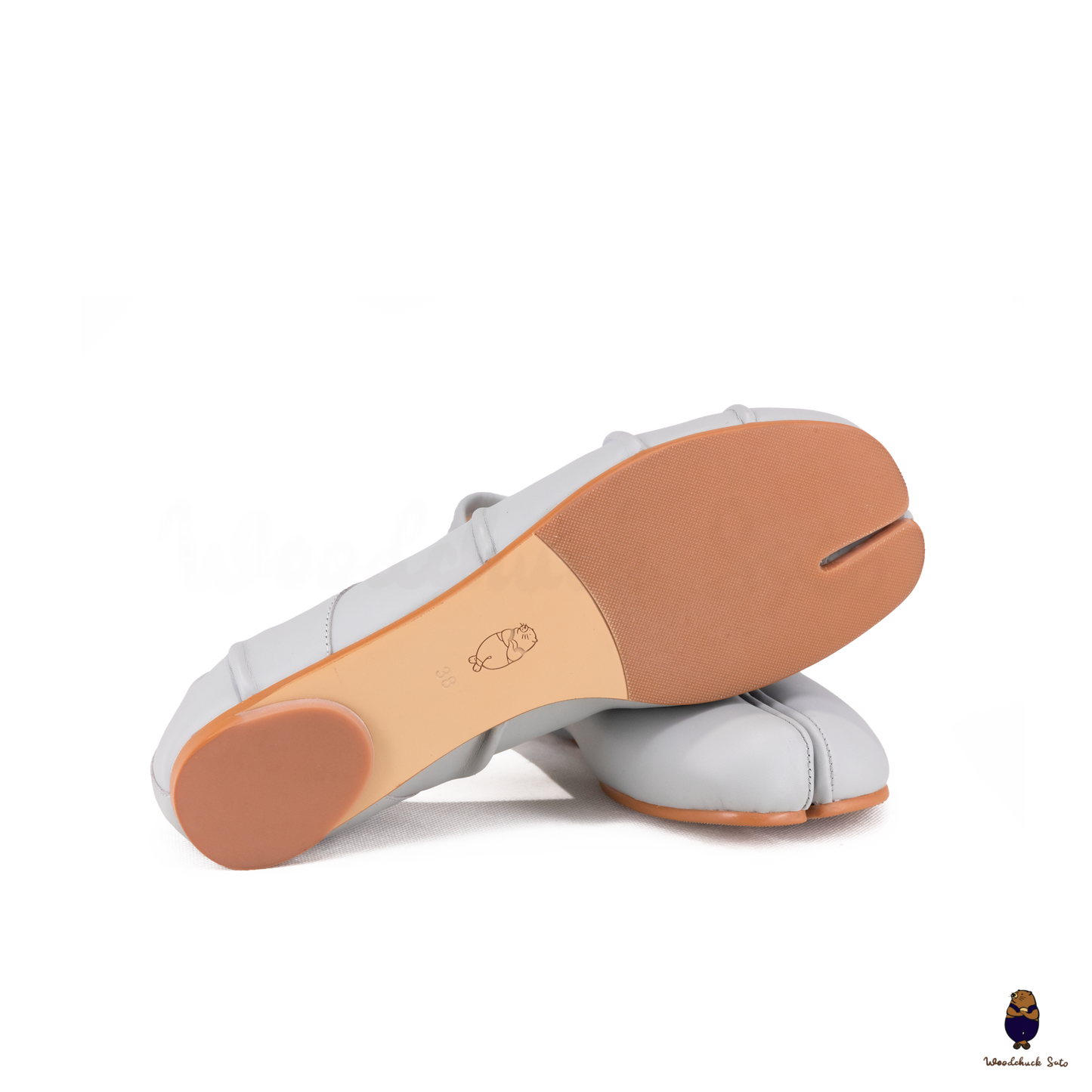 Black Leather Split-Toe Tabi Fold Ballerina Ballet Flats