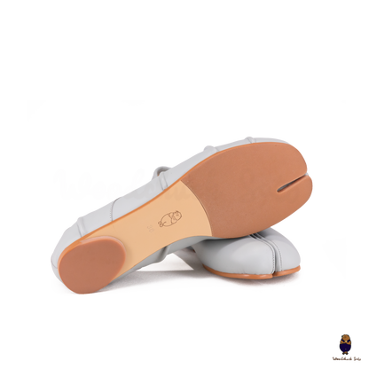 Black Leather Split-Toe Tabi Fold Ballerina Ballet Flats