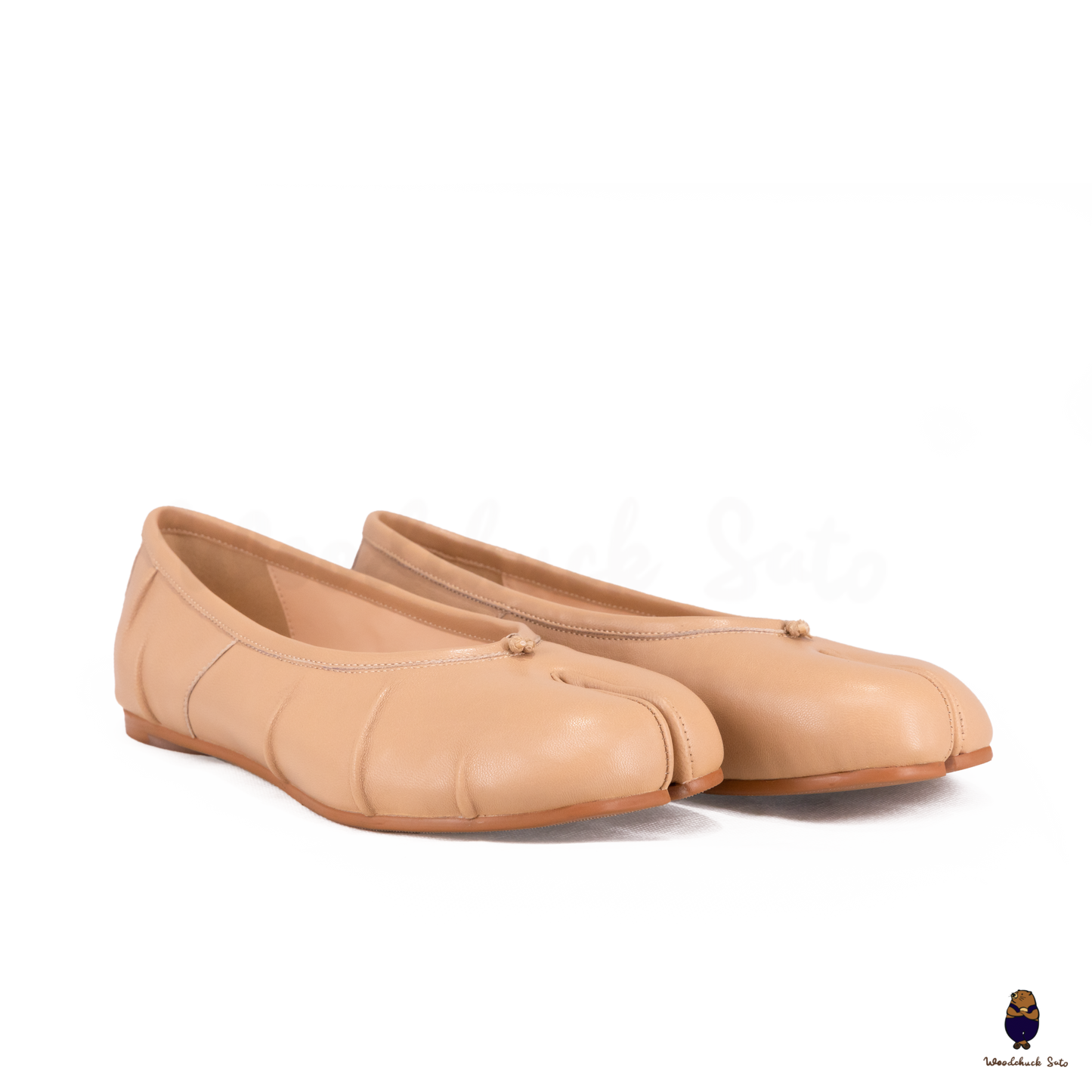 Black Leather Split-Toe Tabi Fold Ballerina Ballet Flats