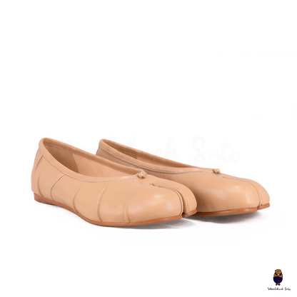 Black Leather Split-Toe Tabi Fold Ballerina Ballet Flats