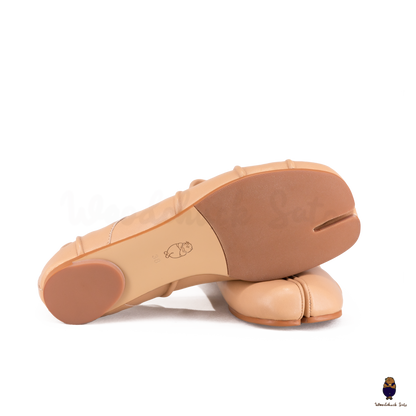 Black Leather Split-Toe Tabi Fold Ballerina Ballet Flats