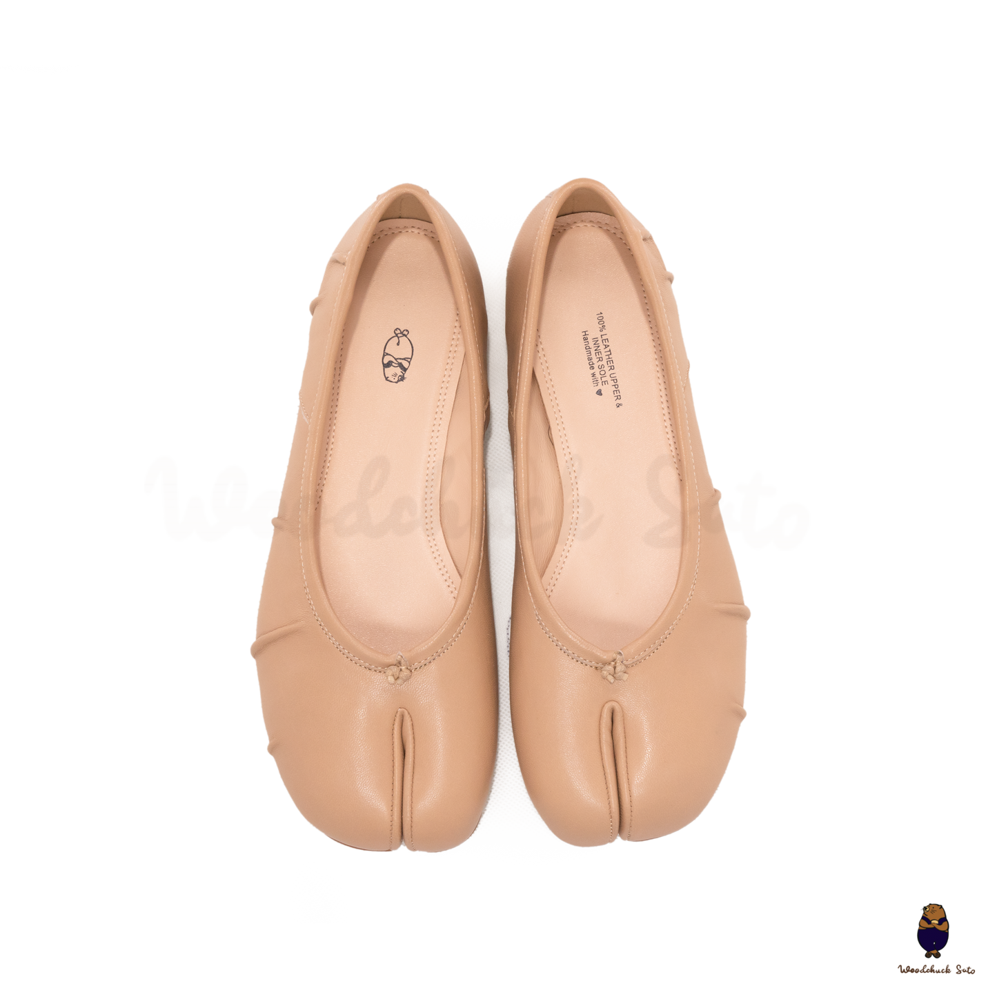 Black Leather Split-Toe Tabi Fold Ballerina Ballet Flats
