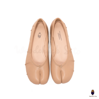 Black Leather Split-Toe Tabi Fold Ballerina Ballet Flats