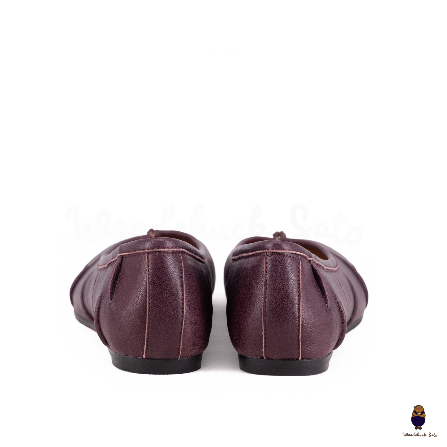 Back view of Burgundy Leather Split-Toe Tabi Fold Ballet Ballerina Flats