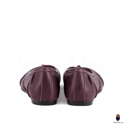 Back view of Burgundy Leather Split-Toe Tabi Fold Ballet Ballerina Flats