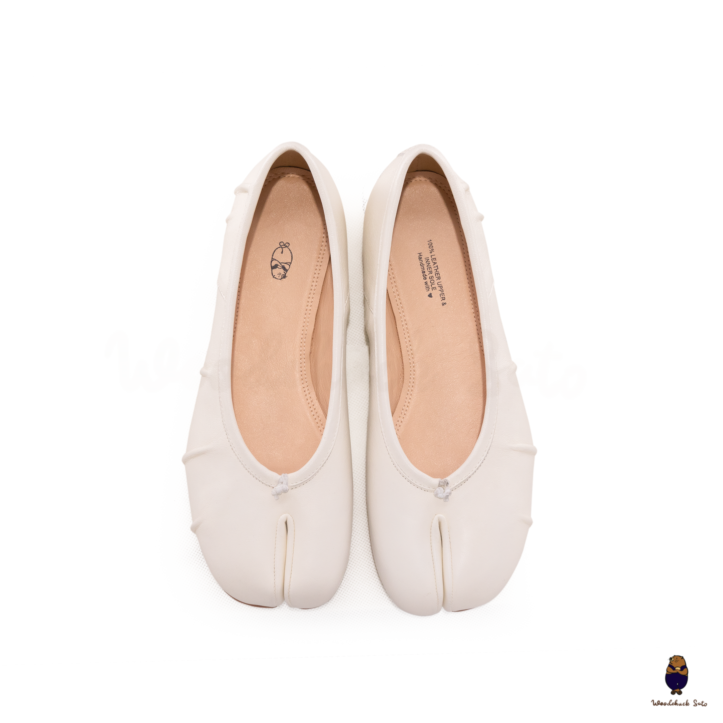 Black Leather Split-Toe Tabi Fold Ballerina Ballet Flats