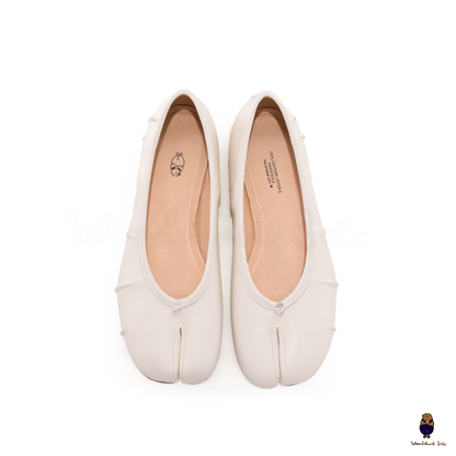 Black Leather Split-Toe Tabi Fold Ballerina Ballet Flats