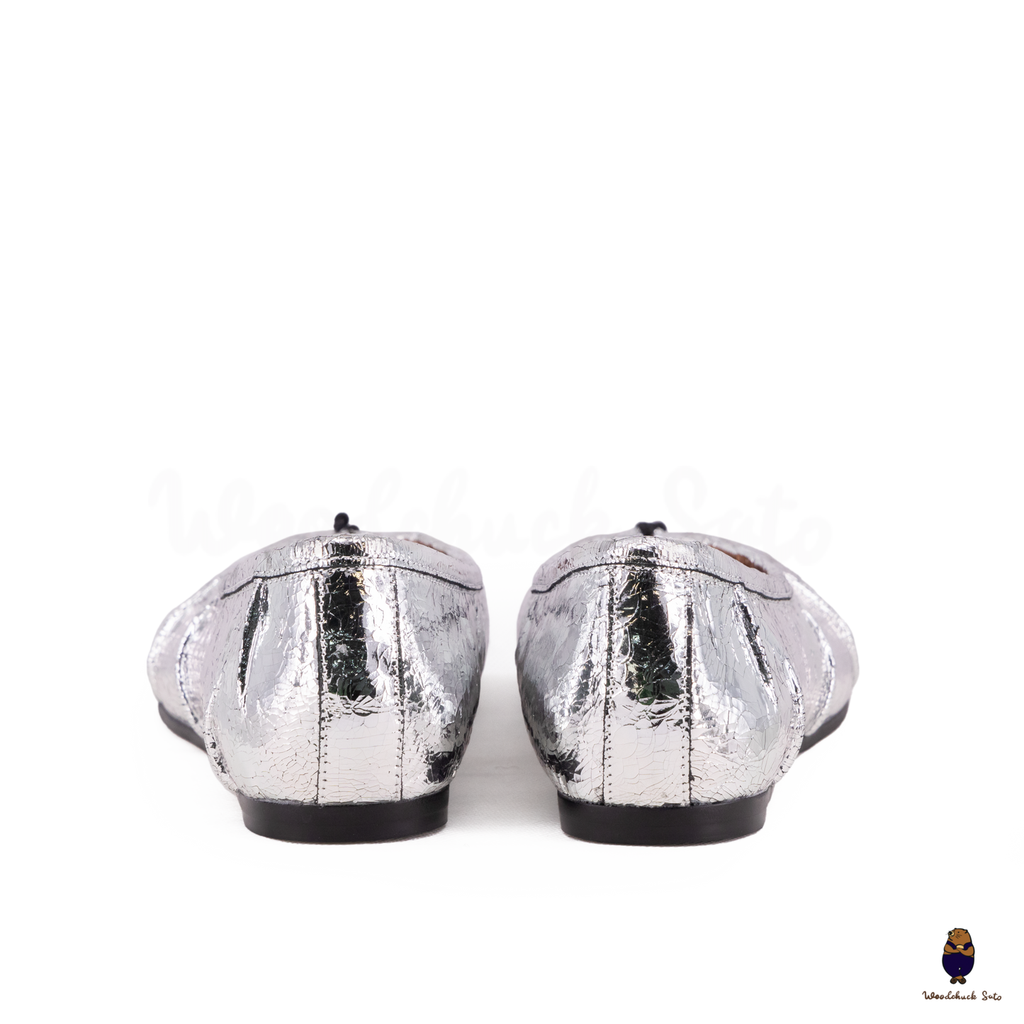 Back view of Classic Cracked Silver Fold Leather Tabi Split Toe Ballerina Ballet Flats