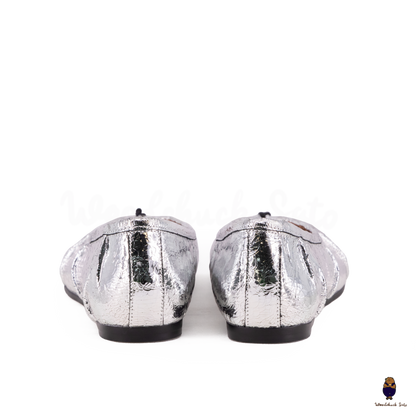 Back view of Classic Cracked Silver Fold Leather Tabi Split Toe Ballerina Ballet Flats