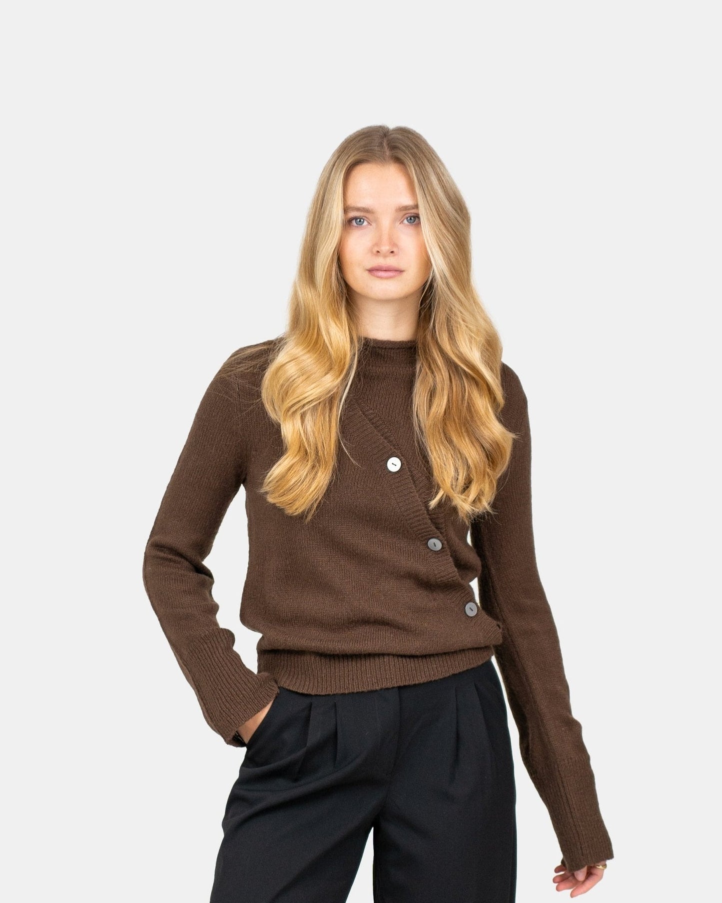 Asymmetrisk Cardigan Brun