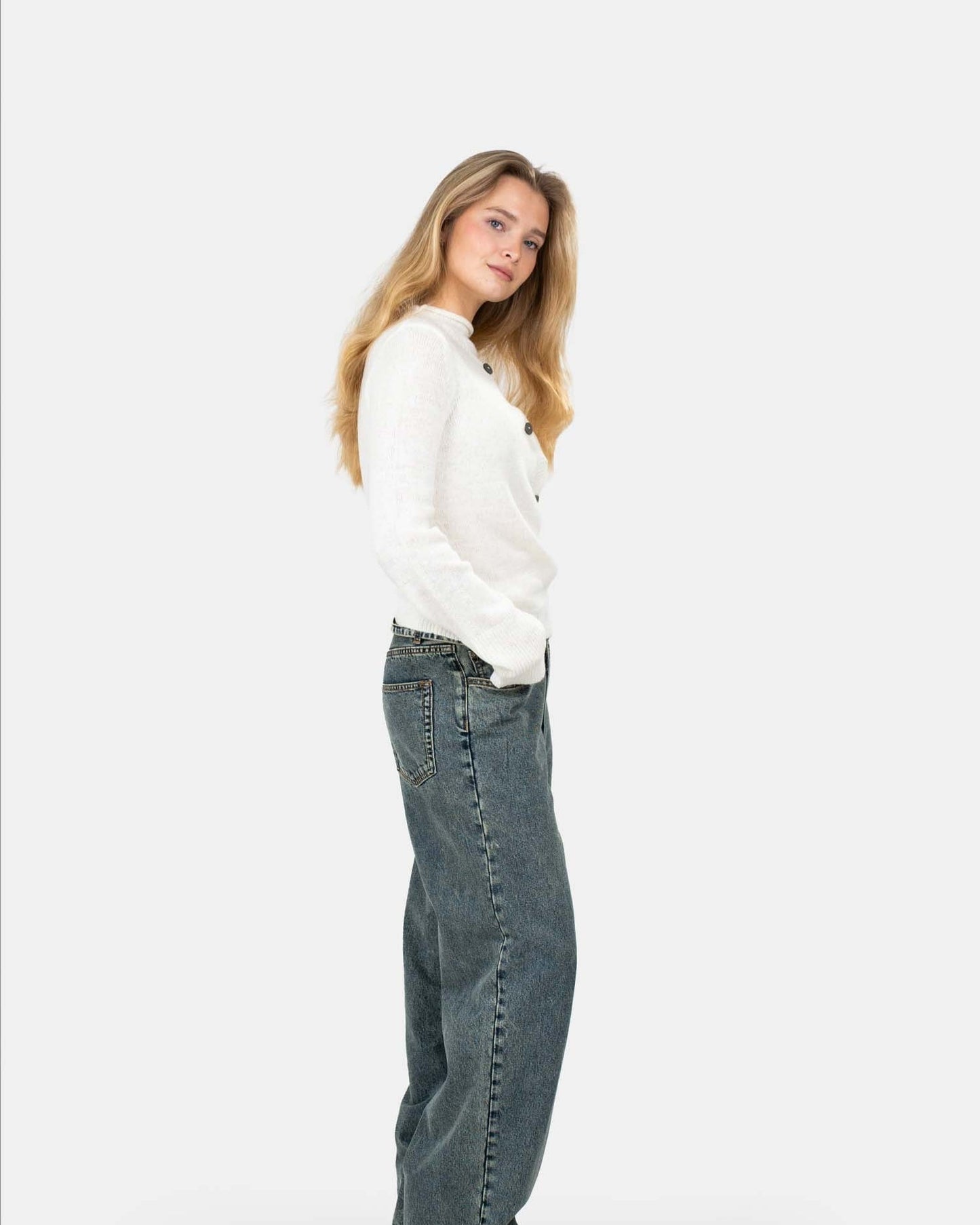 Asymmetrisk Cardigan Cremehvid
