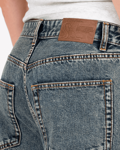 Extra Baggy Denim Jeans Mid Blue Vintage Wash